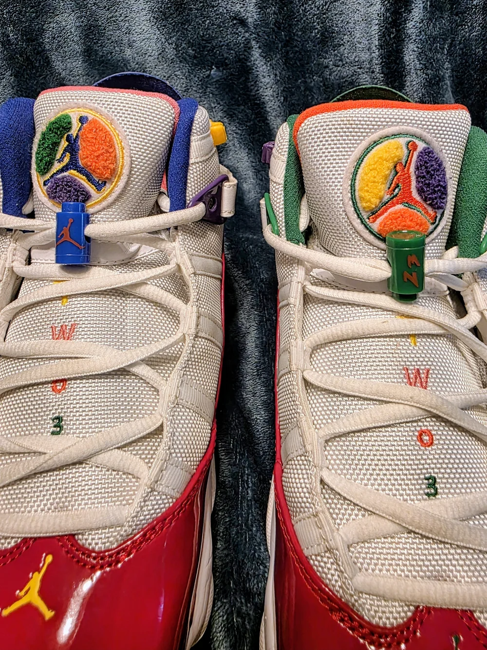 Jordan Men’s Athletic Shoes White Red Green Purple Accents